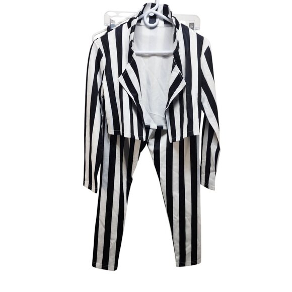 Womens Black & White Striped Two-Piece Set - Jacket & Pants Size L - Picture 2 of 6